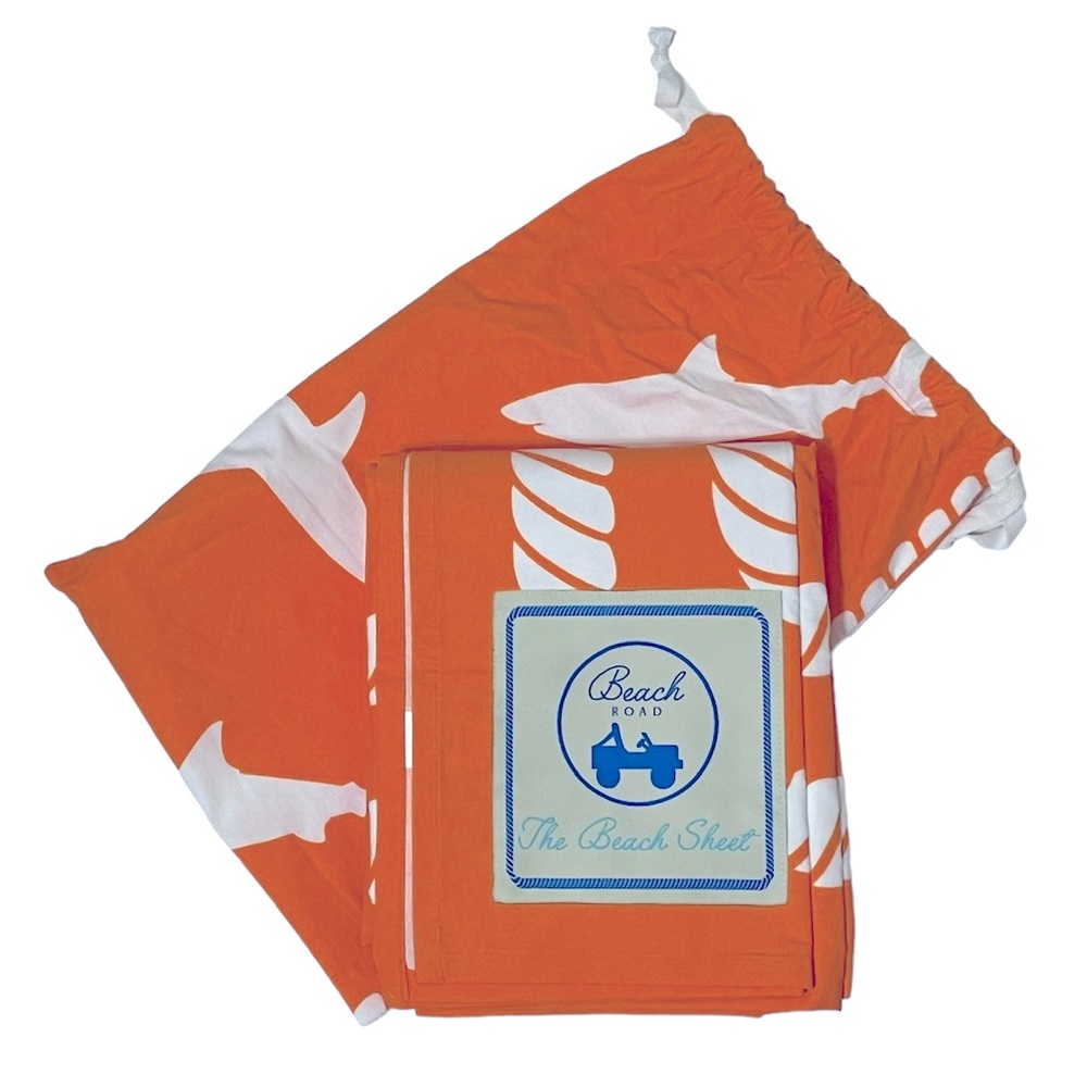 New BEACH ROAD Orange White Shark Print Beach Blanket Sheet 6x6’